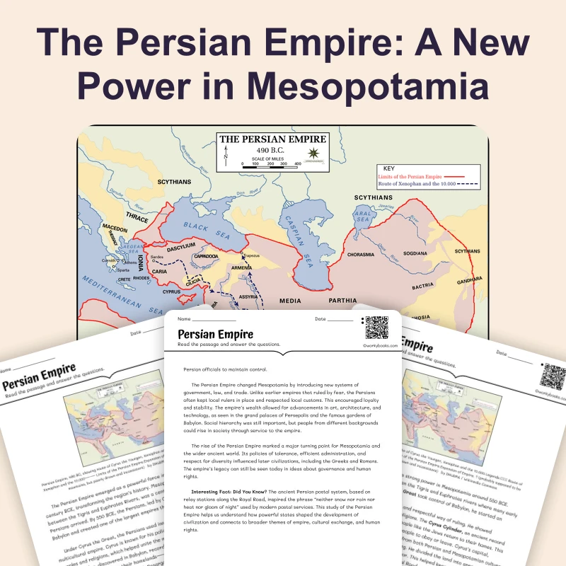 Persian Empire in Mesopotamia — reading — reading comprehension for Grade 5, Grade 6, Grade 7, Grade 8, page 1 of 4
