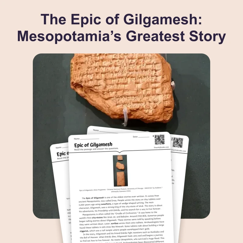 Epic of Gilgamesh — reading — reading comprehension for Grade 5, Grade 6, Grade 7, Grade 8, page 1 of 4