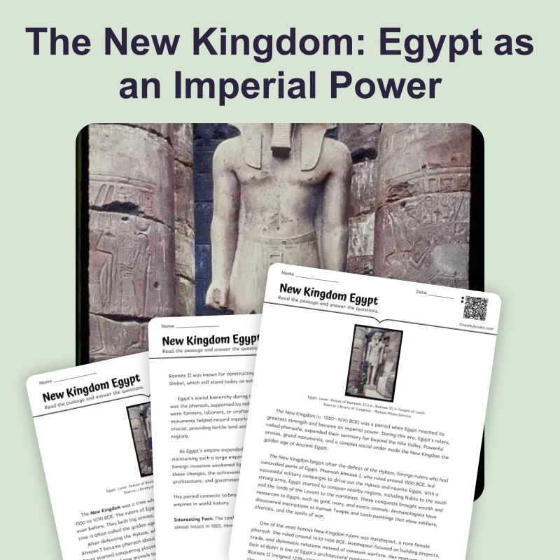 Egypt's New Kingdom — reading — reading comprehension for Grade 5, Grade 6, Grade 7, Grade 8, page 1 of 4