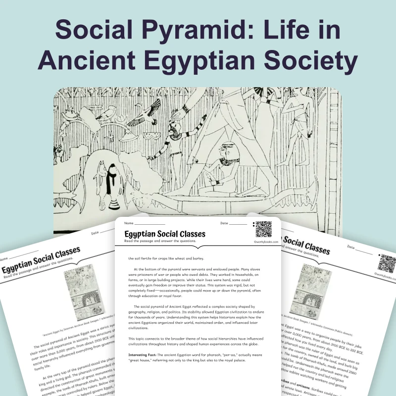 Egyptian Social Classes — reading — reading comprehension for Grade 5, Grade 6, Grade 7, Grade 8, page 1 of 4
