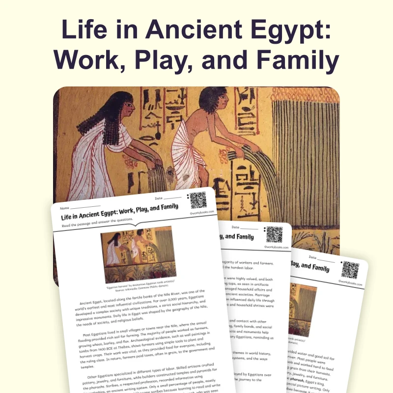 Daily Life in Ancient Egypt — reading — reading comprehension for Grade 5, Grade 6, Grade 7, Grade 8, page 1 of 4
