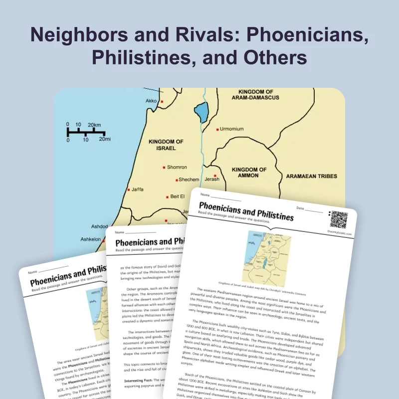 Phoenicians and Philistines — reading — reading comprehension for Grade 5, Grade 6, Grade 7, Grade 8, page 1 of 4
