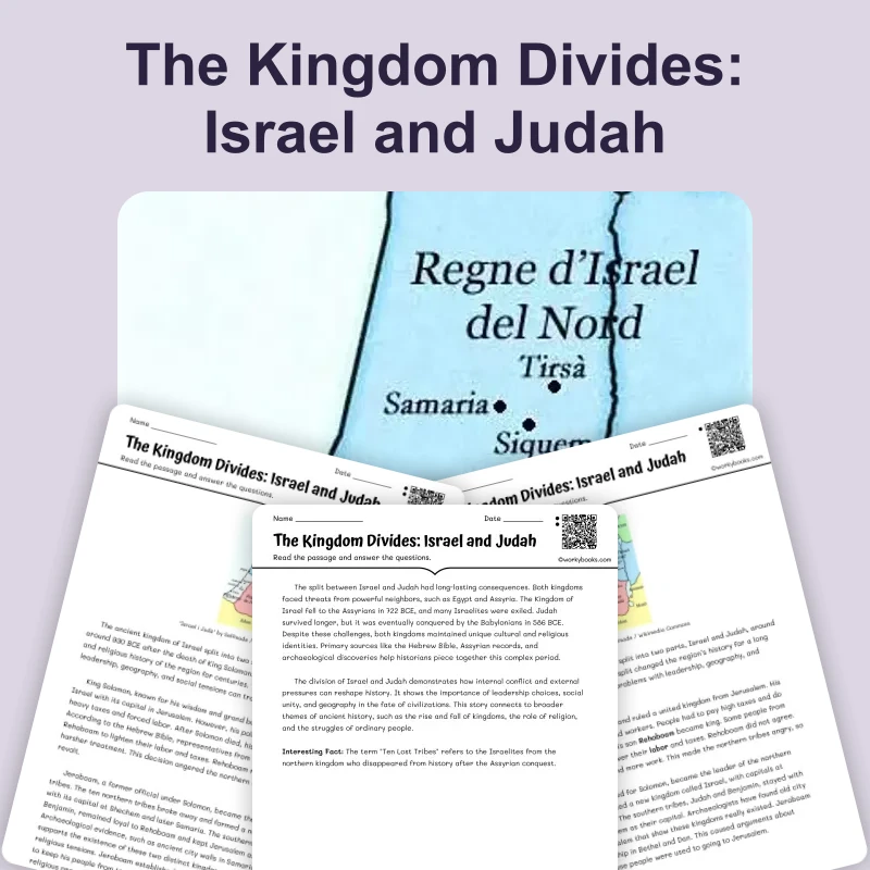 Divided Kingdom of Israel — reading — reading comprehension for Grade 5, Grade 6, Grade 7, Grade 8, page 1 of 4