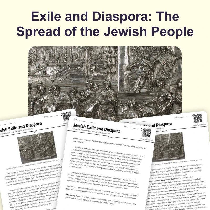 Exile and Diaspora — reading — reading comprehension for Grade 5, Grade 6, Grade 7, Grade 8, page 1 of 4
