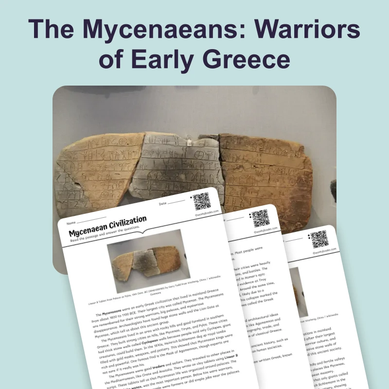 Mycenaean Civilization — reading — reading comprehension for Grade 5, Grade 6, Grade 7, Grade 8, page 1 of 4