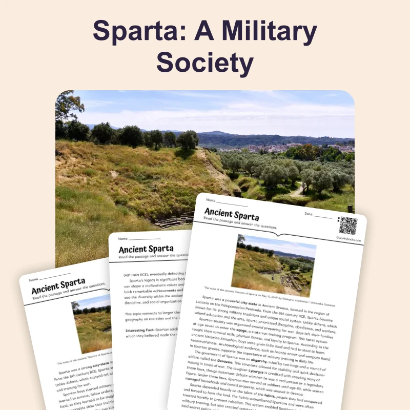 Ancient Sparta — reading — reading comprehension for Grade 5, Grade 6, Grade 7, Grade 8, page 1 of 4