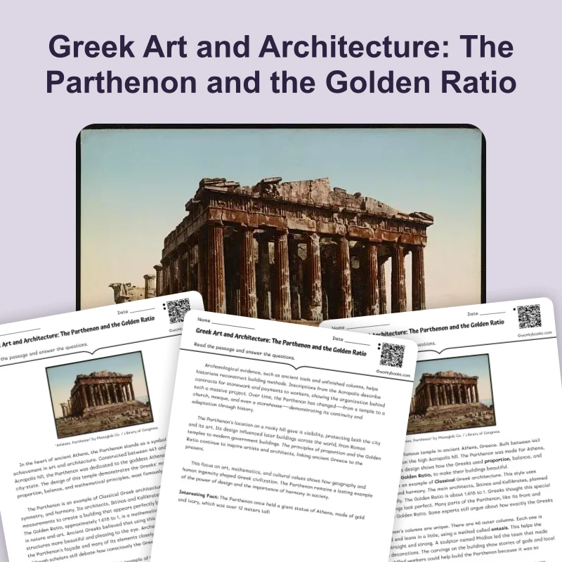 Greek Art and Architecture — reading — reading comprehension for Grade 5, Grade 6, Grade 7, Grade 8, page 1 of 4