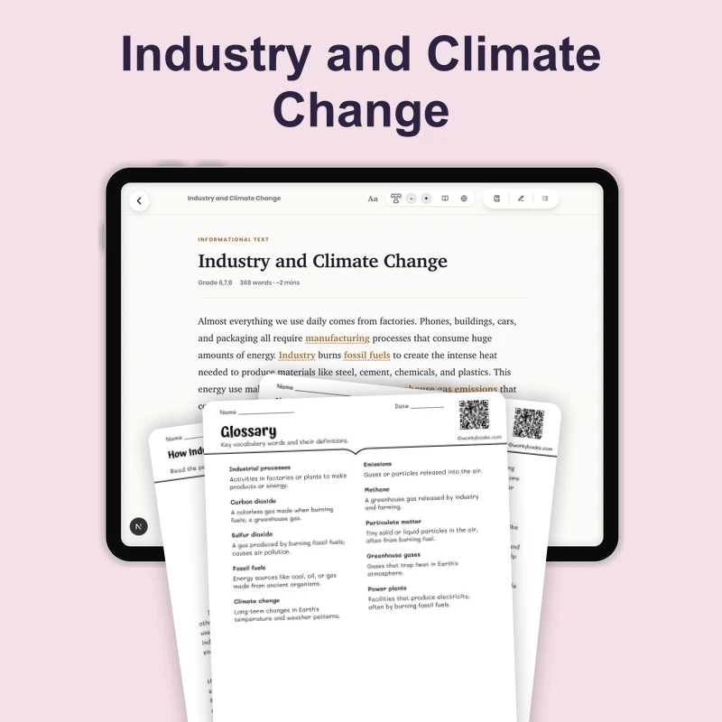 How Industrial Processes Contribute to Emissions — science — reading comprehension for Grade 6, Grade 7, Grade 8, page 1 of 4