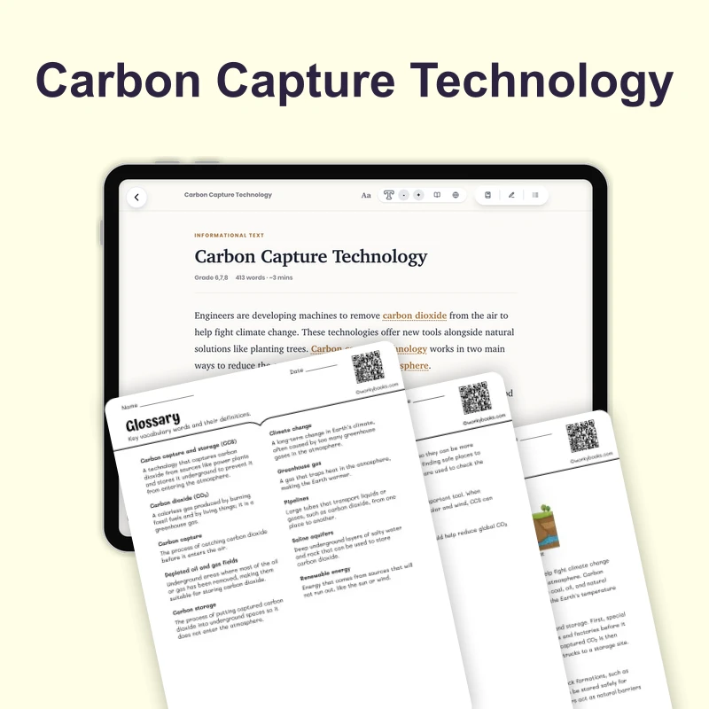 Carbon Capture and Storage Technologies — science — reading comprehension for Grade 6, Grade 7, Grade 8, page 1 of 4
