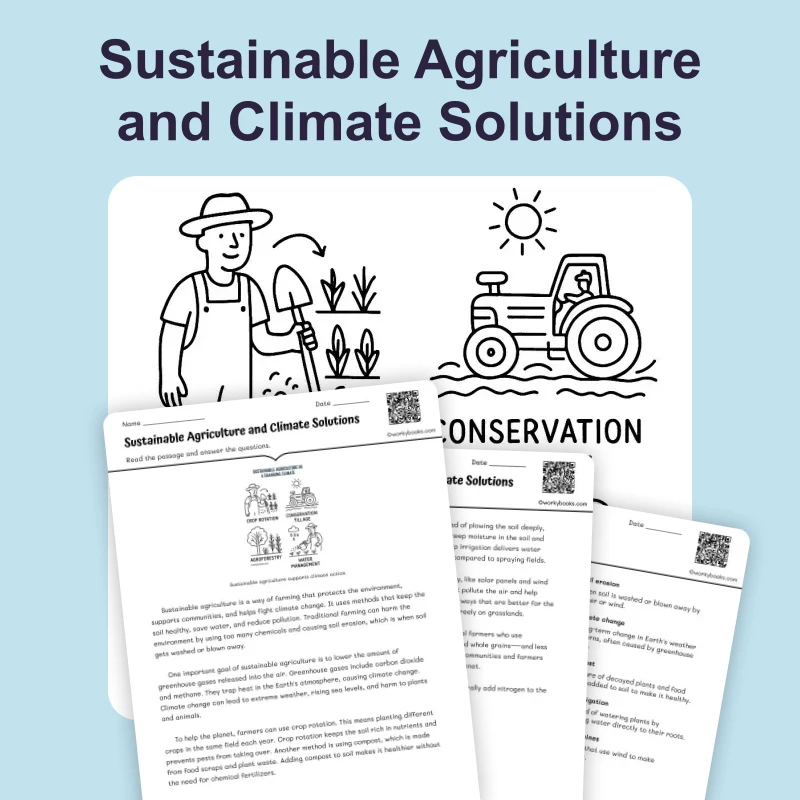 Sustainable Agriculture and Climate Solutions — science — reading comprehension for Grade 6, Grade 7, Grade 8, page 1 of 4