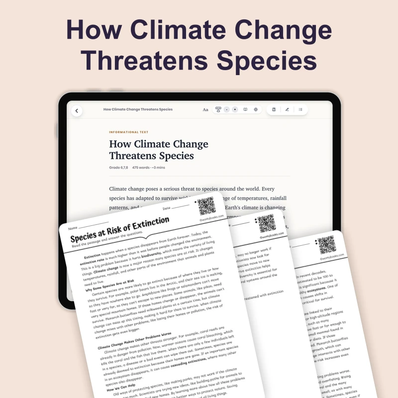 How Climate Change Threatens Species — science — reading comprehension for Grade 5, Grade 6, Grade 7, Grade 8, page 1 of 4