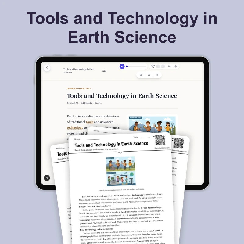 Tools and Technology in Earth Science — science — reading comprehension for Grade 5, Grade 6, Grade 7, Grade 8, page 1 of 4