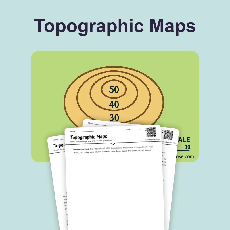 Topographic Maps — science — reading comprehension for Grade 5, Grade 6, Grade 7, Grade 8, page 1 of 4