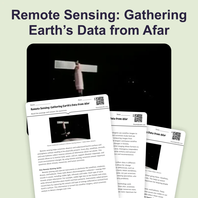 Remote Sensing — science — reading comprehension for Grade 5, Grade 6, Grade 7, Grade 8, page 1 of 4