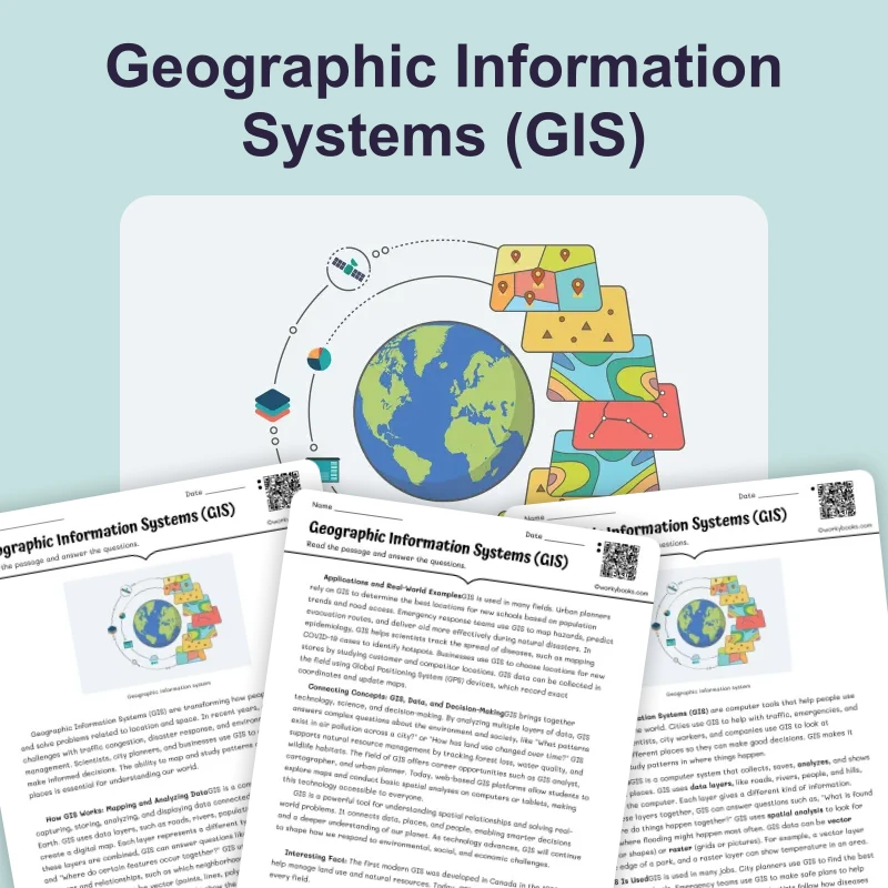 Geographic Information Systems (GIS) — science — reading comprehension for Grade 5, Grade 6, Grade 7, Grade 8, page 1 of 4