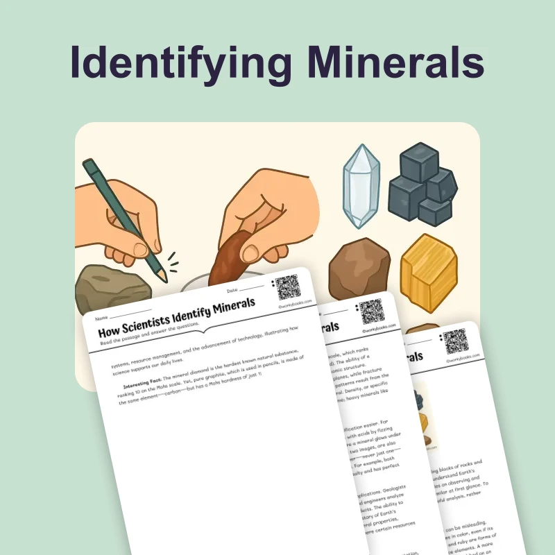 How Scientists Identify Minerals — science — reading comprehension for Grade 5, Grade 6, Grade 7, Grade 8, page 1 of 4