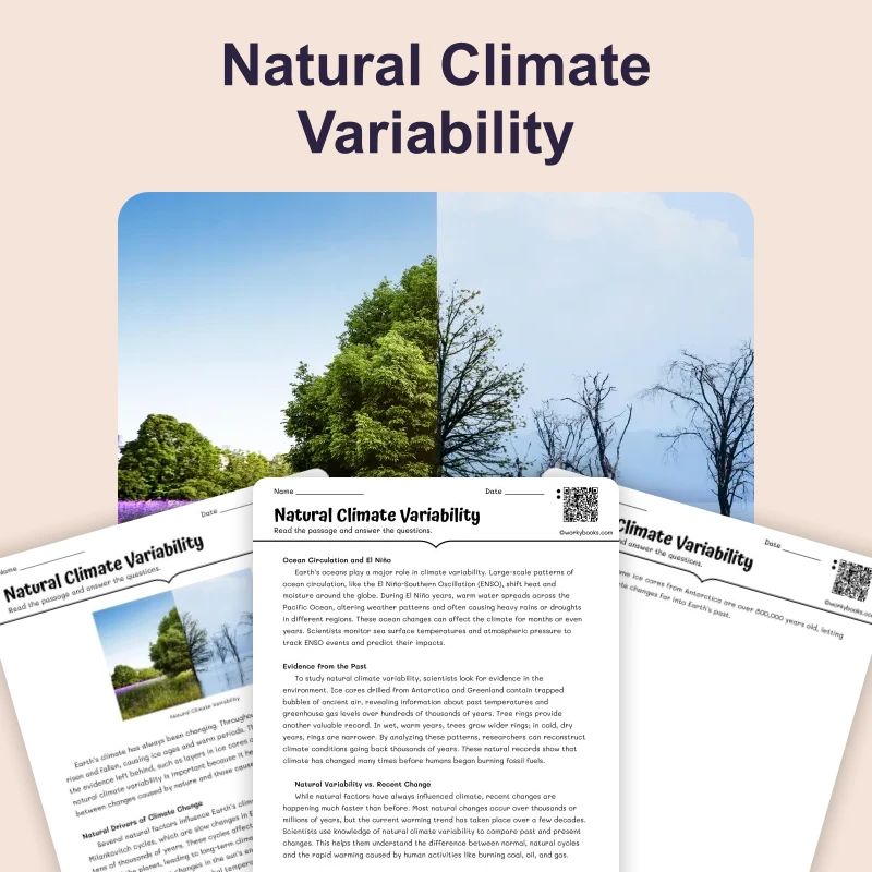 Natural Climate Variability — science — reading comprehension for Grade 5, Grade 6, Grade 7, Grade 8, page 1 of 4