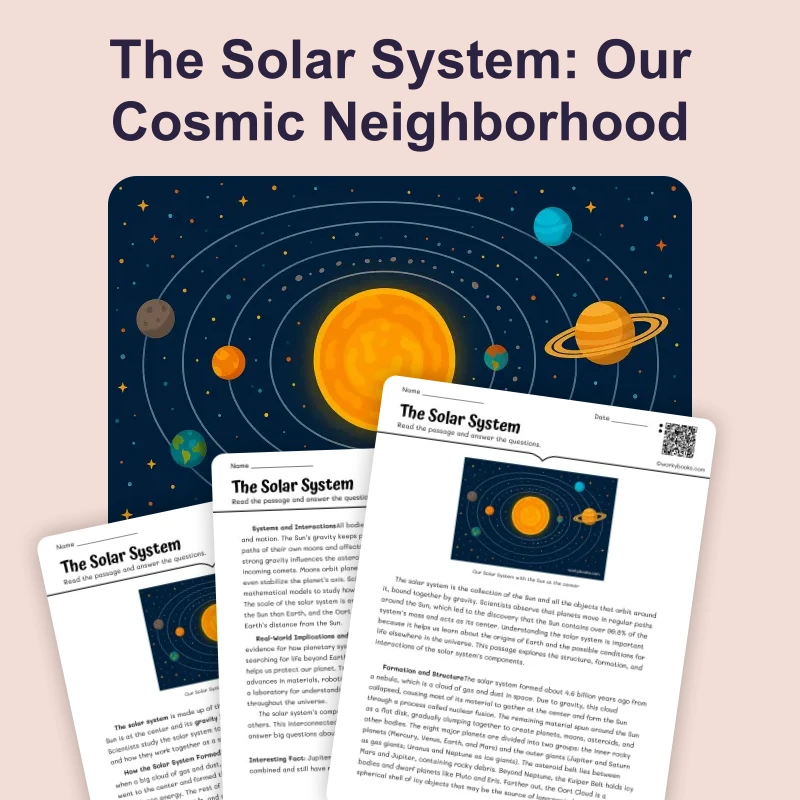 The Solar System — science — reading comprehension for Grade 5, Grade 6, Grade 7, Grade 8, page 1 of 4