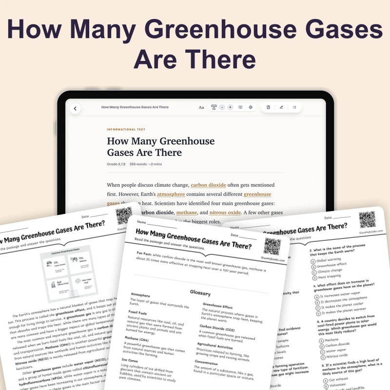 How Many Greenhouse Gases Are There — ela — reading comprehension for Grade 5, Grade 6, Grade 7, Grade 8, page 1 of 4