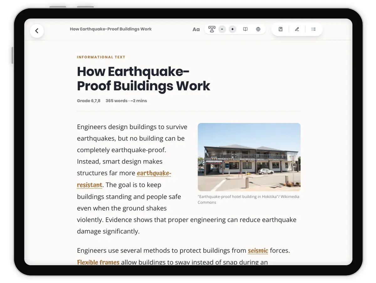 How Earthquake-Proof Buildings Work — science — reading comprehension for Grade 5, Grade 6, Grade 7, Grade 8, page 1 of 1