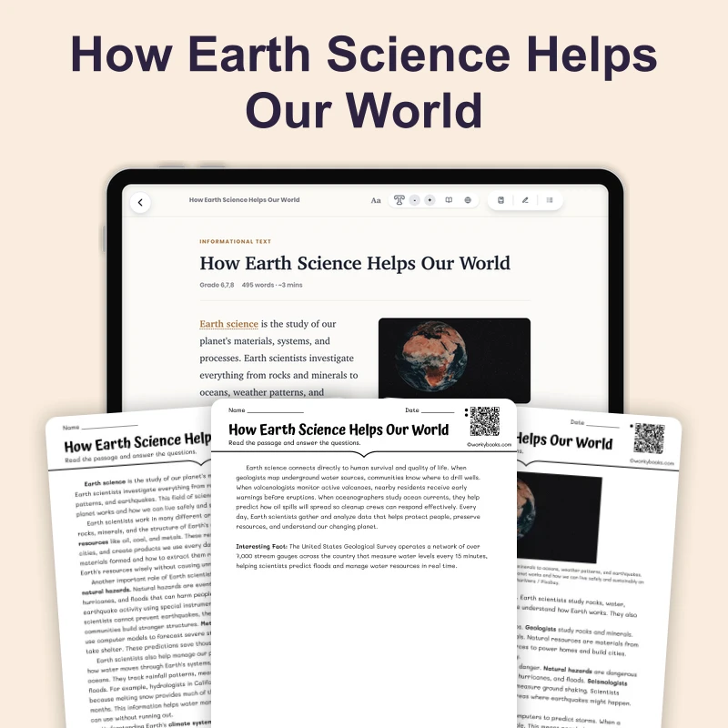 How Earth Science Shapes Our World — science — reading comprehension for Grade 6, Grade 7, Grade 8, page 1 of 4