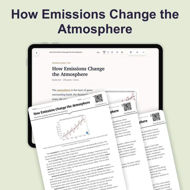 How Do Emissions Change the Atmosphere — science — reading comprehension for Grade 6, Grade 7, Grade 8, page 1 of 4