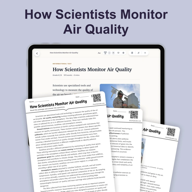 How Scientists Monitor Air Quality — science — reading comprehension for Grade 6, Grade 7, Grade 8, page 1 of 4