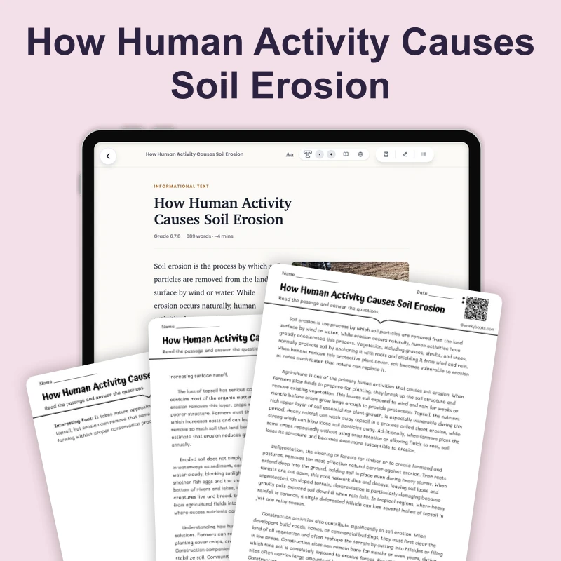 How Human Activity Causes Soil Erosion — science — reading comprehension for Grade 6, Grade 7, Grade 8, page 1 of 4