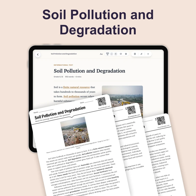 How Do Humans Degrade and Pollute Soil — science — reading comprehension for Grade 6, Grade 7, Grade 8, page 1 of 4