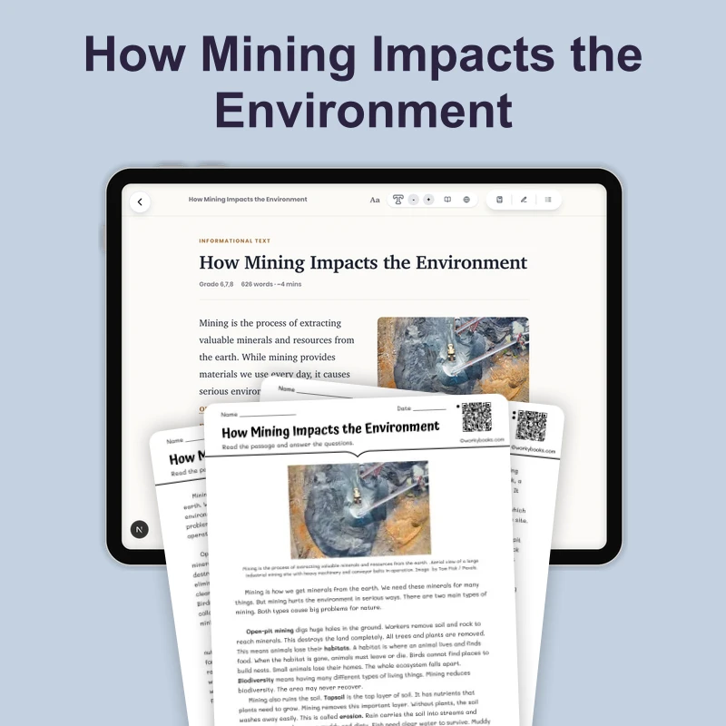 How Does Mining Disturb the Environment — science — reading comprehension for Grade 6, Grade 7, Grade 8, page 1 of 4