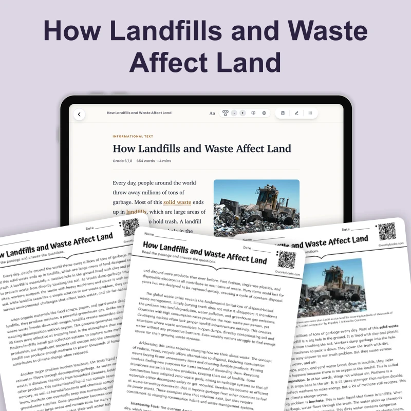 How Landfills and Waste Affect Land — science — reading comprehension for Grade 6, Grade 7, Grade 8, page 1 of 4