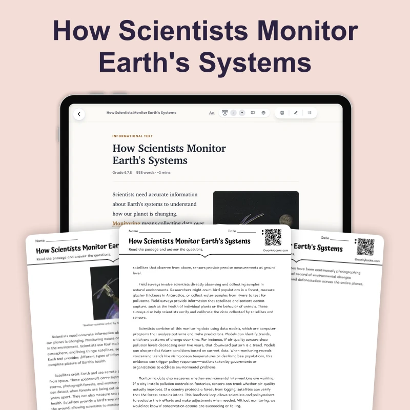 How Scientists Design Environmental Monitoring Systems — science — reading comprehension for Grade 6, Grade 7, Grade 8, page 1 of 4