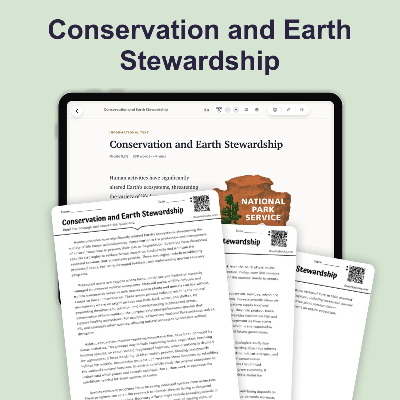 Why Does Earth Stewardship Matter — science — reading comprehension for Grade 6, Grade 7, Grade 8, page 1 of 4