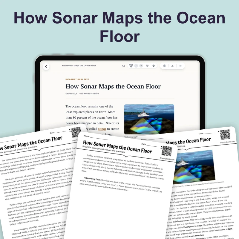 How Sonar Maps the Ocean Floor — science — reading comprehension for Grade 6, Grade 7, Grade 8, page 1 of 4