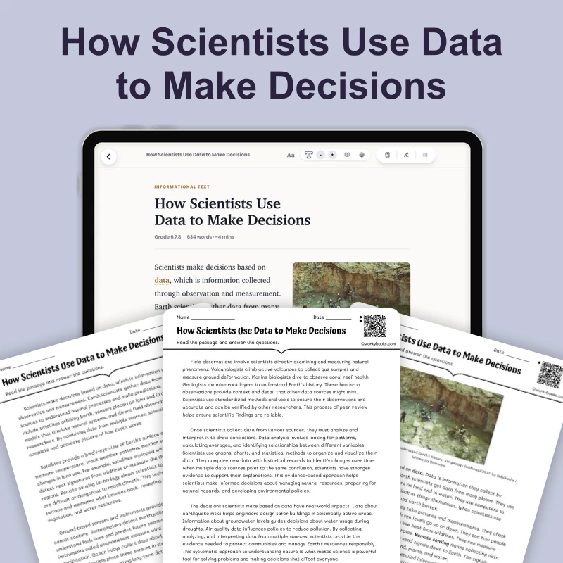 How Scientists Use Data to Make Decisions — science — reading comprehension for Grade 6, Grade 7, Grade 8, page 1 of 4