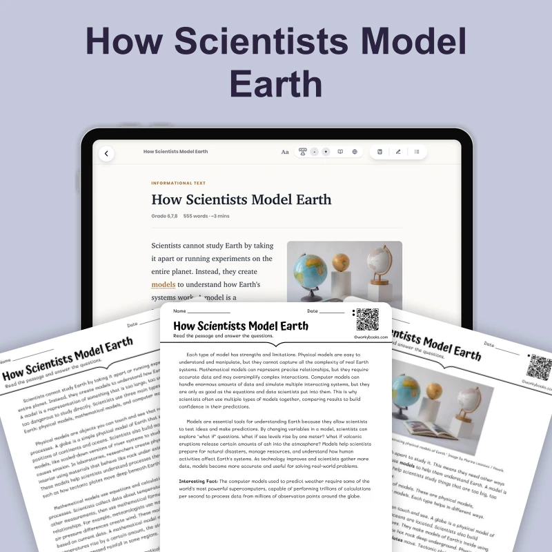 How Scientists Build Models of Earth — science — reading comprehension for Grade 6, Grade 7, Grade 8, page 1 of 4