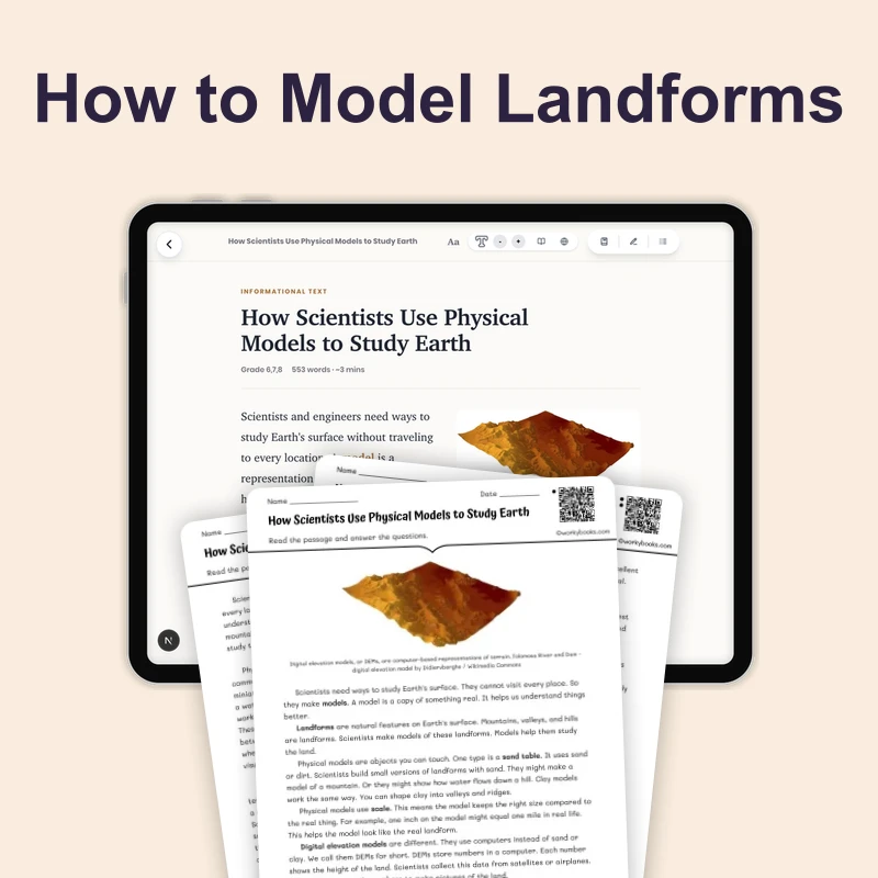 How Scientists Use Physical Models to Study Earth — science — reading comprehension for Grade 6, Grade 7, Grade 8, page 1 of 4