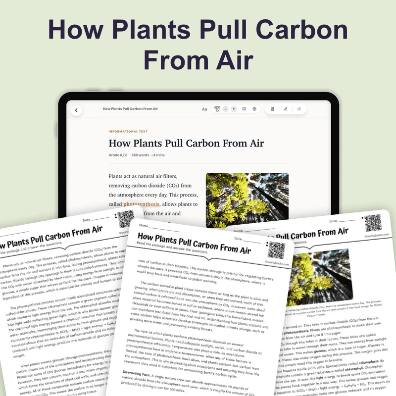 How Plants Pull Carbon From the Air — science — reading comprehension for Grade 6, Grade 7, Grade 8, page 1 of 4