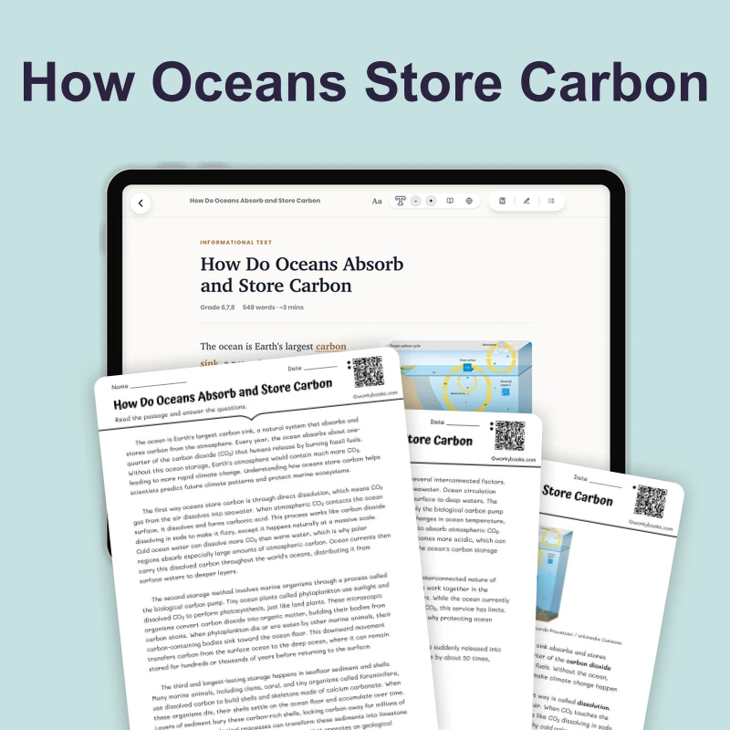 How Do Oceans Absorb and Store Carbon — science — reading comprehension for Grade 6, Grade 7, Grade 8, page 1 of 4