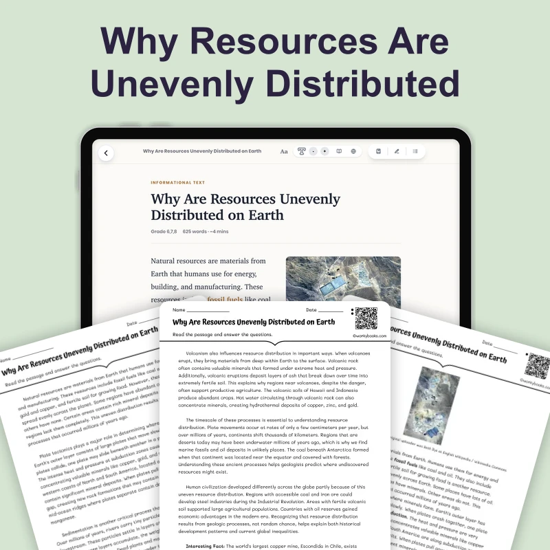 Why Are Resources Unevenly Distributed on Earth — science — reading comprehension for Grade 6, Grade 7, Grade 8, page 1 of 4