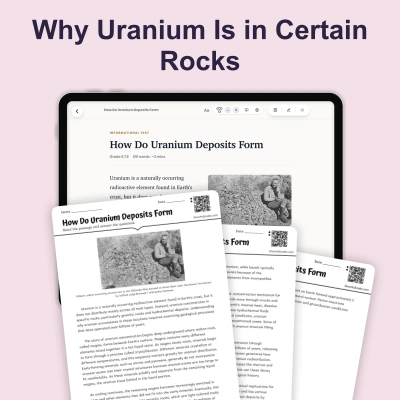 How Do Uranium Deposits Form — science — reading comprehension for Grade 6, Grade 7, Grade 8, page 1 of 4
