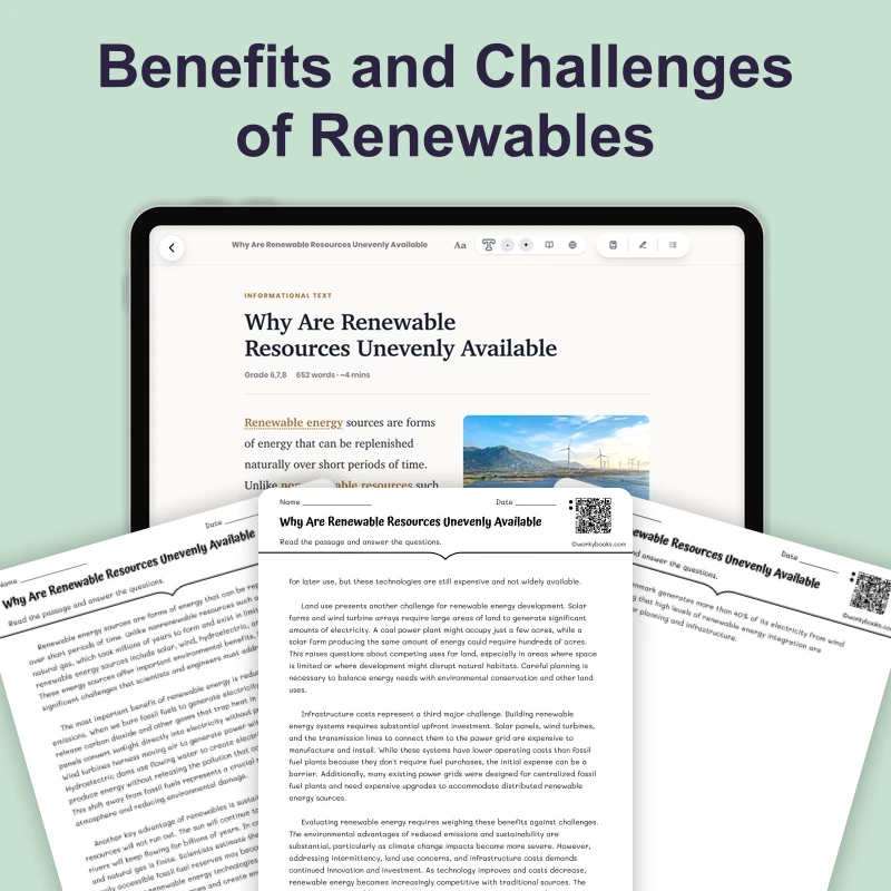 Why Are Renewable Resources Unevenly Available — science — reading comprehension for Grade 6, Grade 7, Grade 8, page 1 of 4