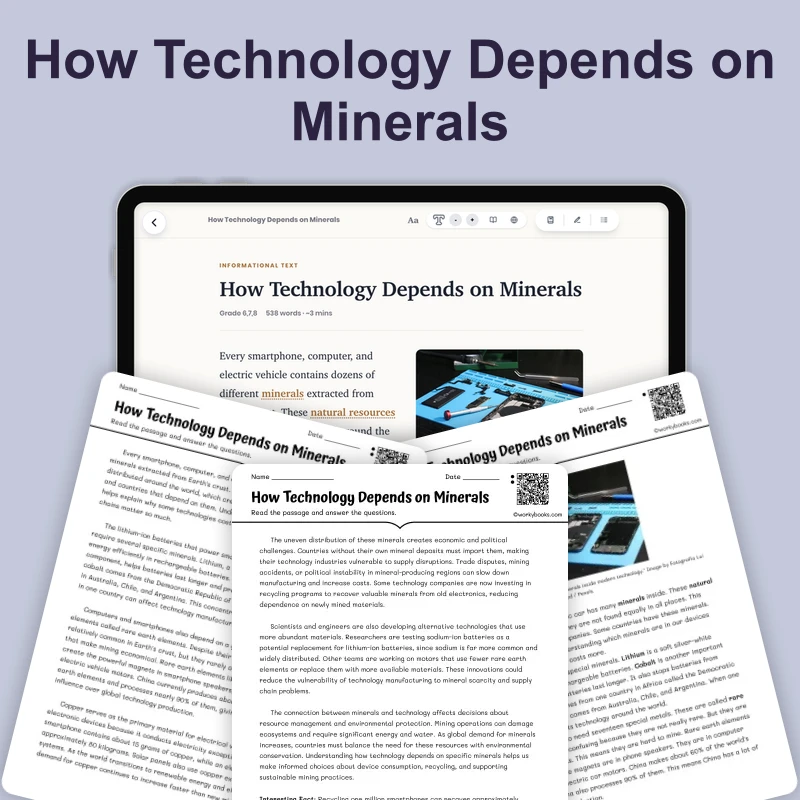 What Minerals Make Modern Technology Possible — science — reading comprehension for Grade 6, Grade 7, Grade 8, page 1 of 4