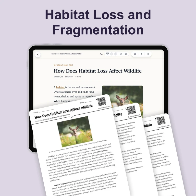 How Does Habitat Loss Affect Wildlife — science — reading comprehension for Grade 6, Grade 7, Grade 8, page 1 of 4