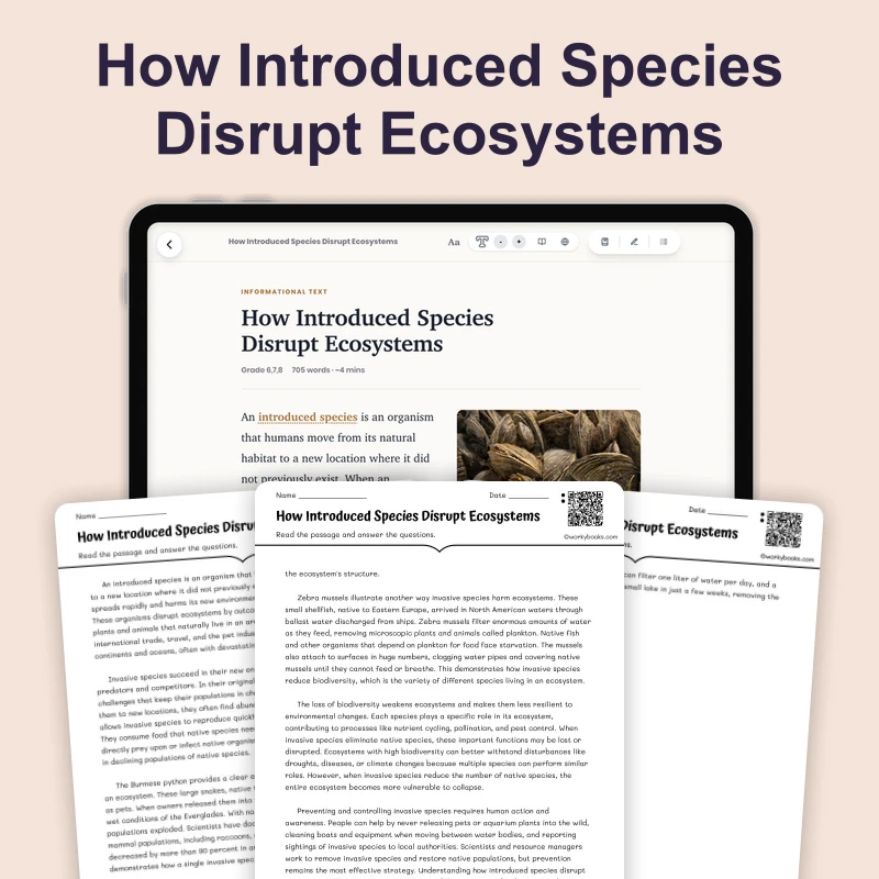 How Do Introduced Species Disrupt Ecosystems — science — reading comprehension for Grade 6, Grade 7, Grade 8, page 1 of 4