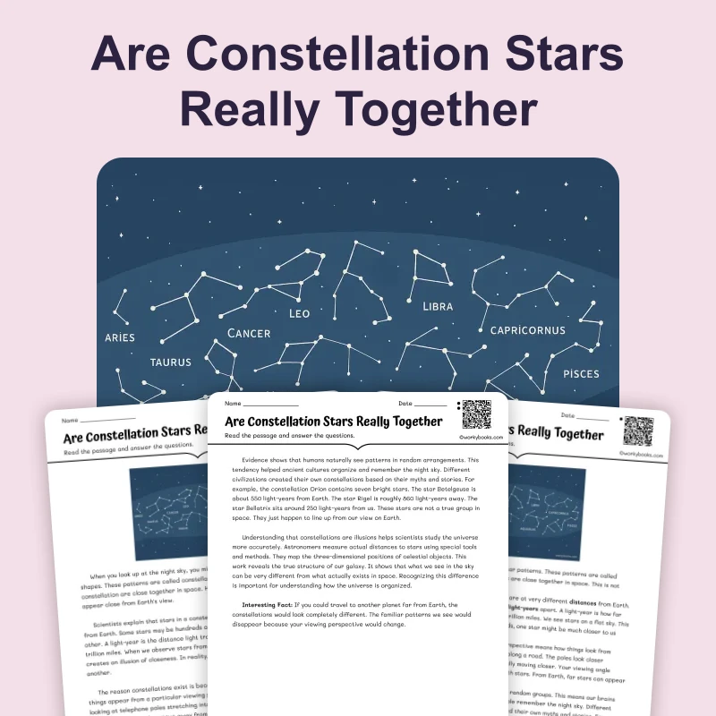 Are Constellation Stars Really Together — science — reading comprehension for Grade 5, Grade 6, Grade 7, Grade 8, page 1 of 4