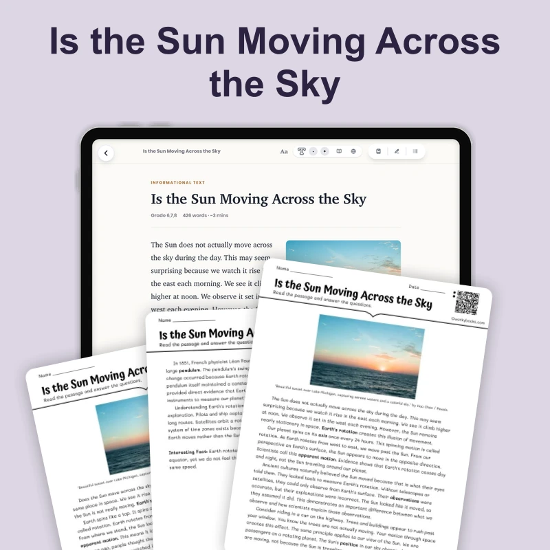 Is the Sun Really Moving — science — reading comprehension for Grade 5, Grade 6, Grade 7, Grade 8, page 1 of 4
