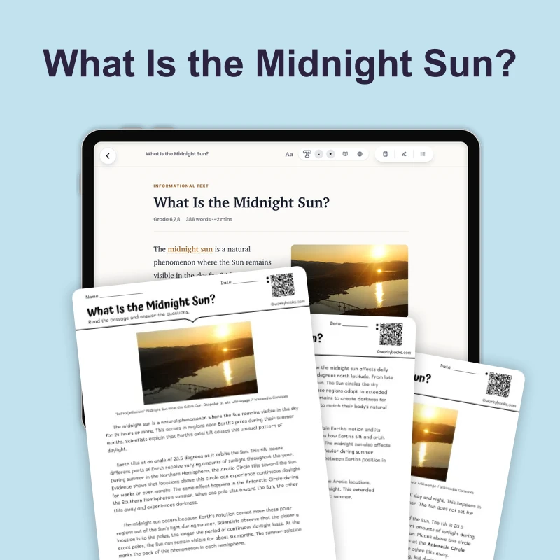 What Is the Midnight Sun — science — reading comprehension for Grade 5, Grade 6, Grade 7, Grade 8, page 1 of 4