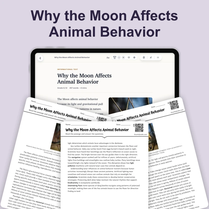 Why the Moon Affects Animal Behavior — science — reading comprehension for Grade 5, Grade 6, Grade 7, Grade 8, page 1 of 4