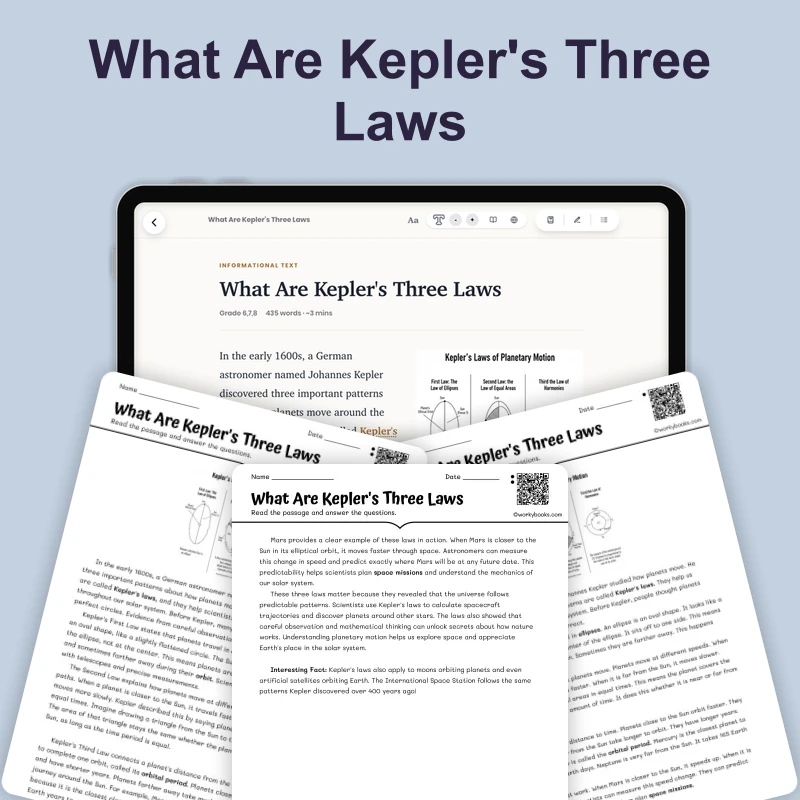 What Are Kepler's Three Laws — science — reading comprehension for Grade 5, Grade 6, Grade 7, Grade 8, page 1 of 4